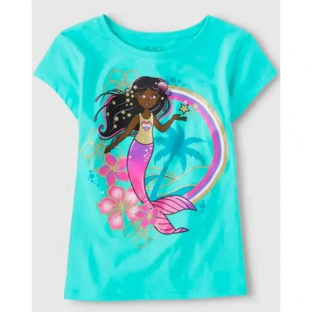 The Children's Place Girls Purple Mermaid Sea Blue Graphic T-Shirt Size 10/12
